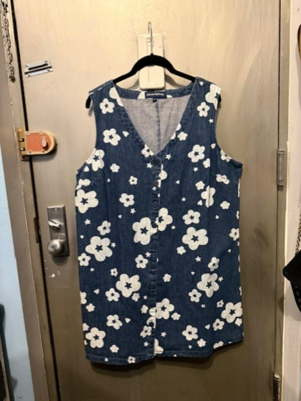 Retro Indigo denim Starry Flower Pinafore Mini Dress - NWOT / AU 18 = US 14 - Picture 6 of 16